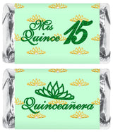 Mis Quince Miniature Candy Bar Wrapper, Quinceanera Mini Chocolate Bar Stickers for Sweet 15 Birthday Party, Table Top Event Decorations, (Set of 60)