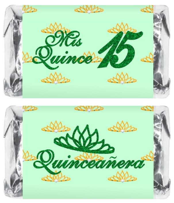 Mis Quince Miniature Candy Bar Wrapper, Quinceanera Mini Chocolate Bar Stickers for Sweet 15 Birthday Party, Table Top Event Decorations, (Set of 60)