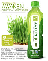 ALO Aloe Vera Juice Drink | AWAKEN - Aloe Vera + Wheatgrass | 16.9 fl oz, Pack of 12 | Plant Based Drink with Real Aloe Vera Pulp