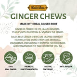 Bali's Best Ginger Chews, Spicy Original Flavor, 5.08 Oz, Individually Wrapped Soft Candy, Made with 100% Real Ginger, Digestive Health Support, Upset