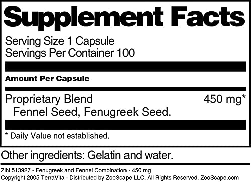 Fenugreek and Fennel Combination - 450 mg (100 Capsules, ZIN: 513927) - 3 Pack