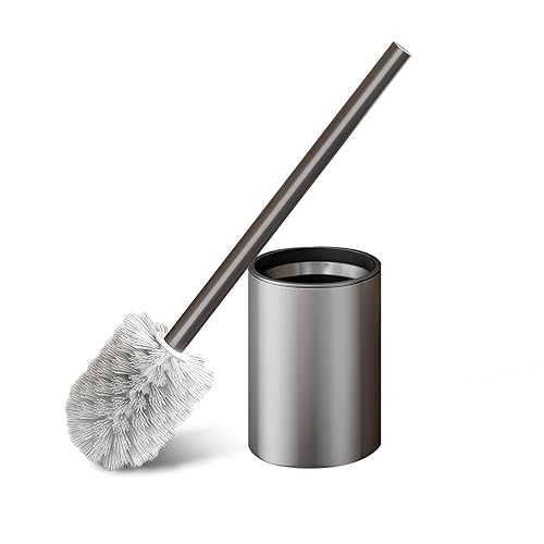 Meiyan Meili Gunmetal Gray Toilet Brush and Holder, Space Aluminum, Deep Cleaning, Rust-Free, Bathroom Cleaning Brush Set