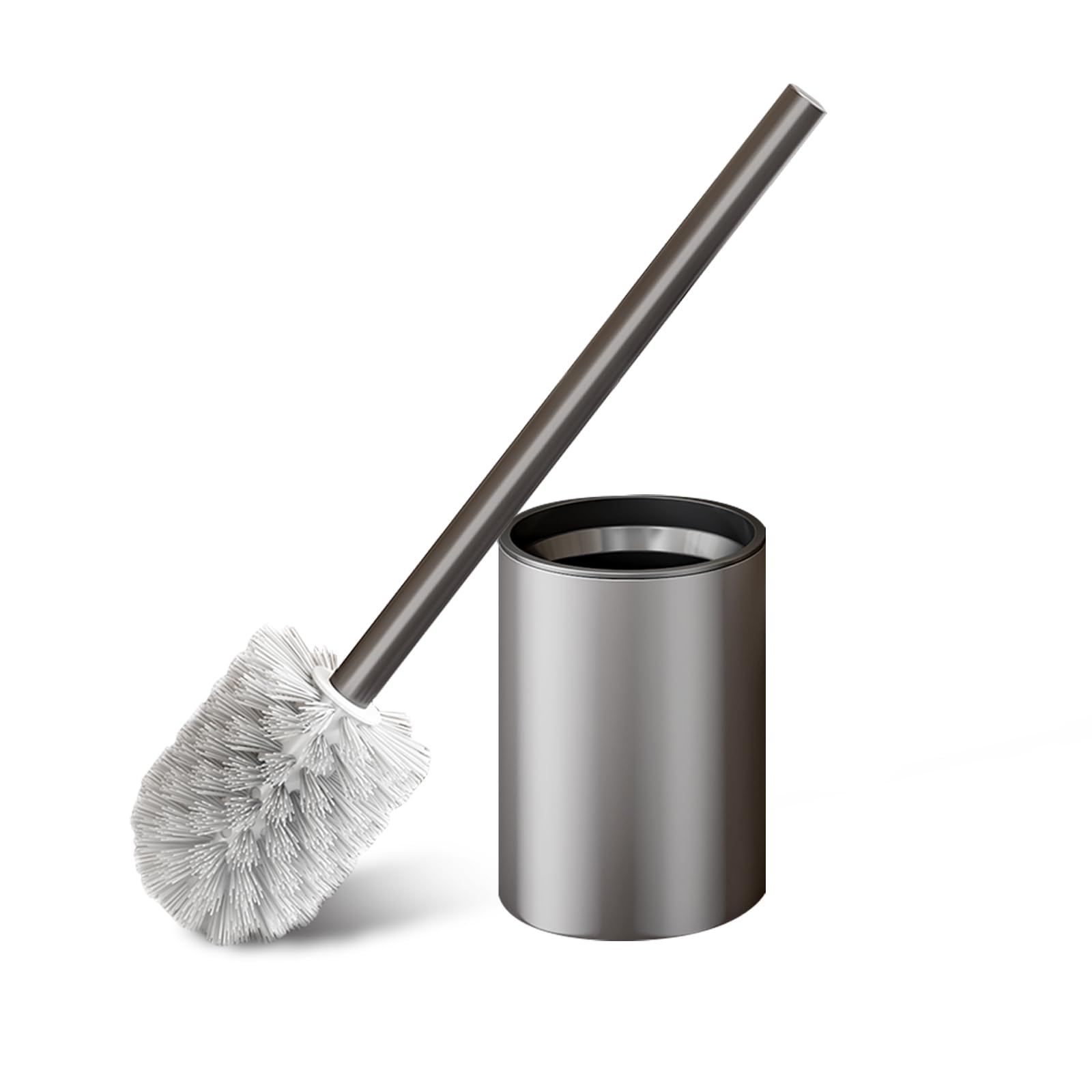Meiyan Meili Gunmetal Gray Toilet Brush and Holder, Space Aluminum, Deep Cleaning, Rust-Free, Bathroom Cleaning Brush Set