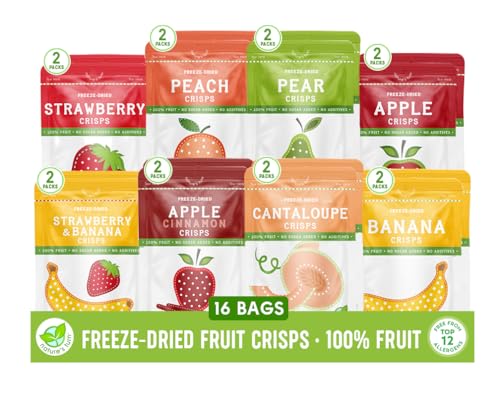 Nature's Turn Freeze-Dried Fruit Crisps - Mega Variety, 16 Bags (0.53oz Each) - Healthy, Gluten-Free, Crispy & Delicious Snack - Ideal for Cereal