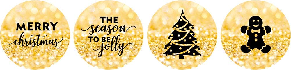 Darling Souvenir 190 Pcs Glitter Gold Joyful Holiday Chocolate Drop Stickers - Self-Adhesive Mini Candy Wrappers for Christmas Eve Party Favors, Xmas
