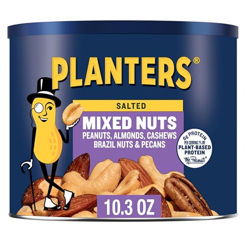 PLANTERS Salted Mixed Nuts, Party Snacks, Plant-Based Protein 10.3oz (1 Canister)