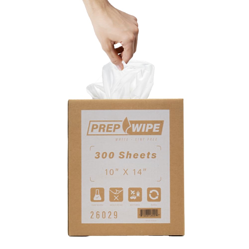 Prep Wipe white Lint Free Cleaning Towels Pack of 300 Sheets, 10" x 14" - Multi-purpose, Reusable, Perforated, Industrial Grade Perforated Sheets