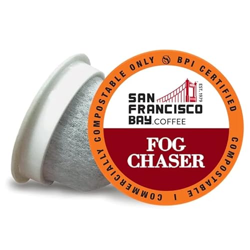 SF Bay Fog Chaser Coffee OneCup - 12 Count Compostable Pods - Medium-Dark Roast Arabica - Compatible with Most Keurig K-Cup Brewers