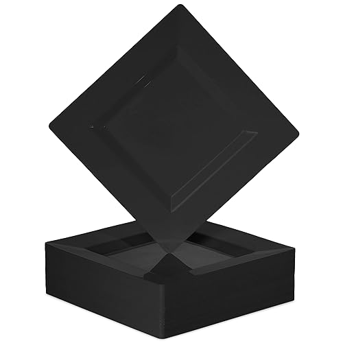 BloominGoods Plastic Disposable Square Dessert Plates | 50-Pack 6.5 inches Black Appetizer/Salad Square Plates | Ideal for Weddings, Parties, Catering
