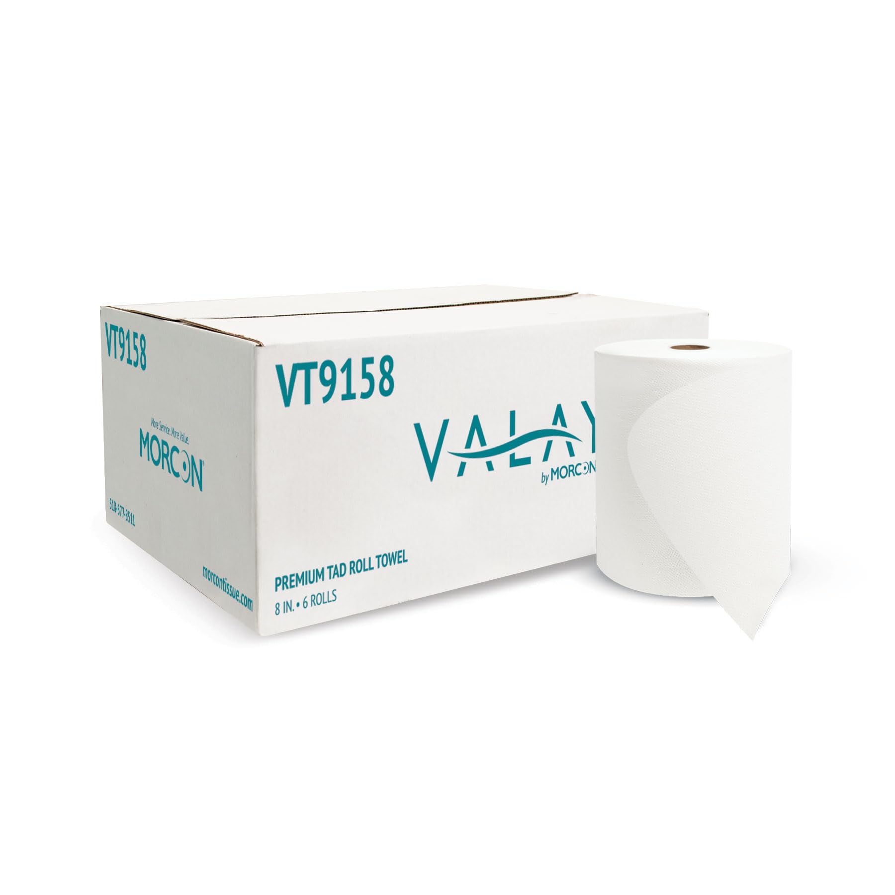 Valay by Morcon VT9158 Valay Premium TAD Hardwound Roll Towels, 1-Ply, 8in. x 600 ft., White, 6 Count