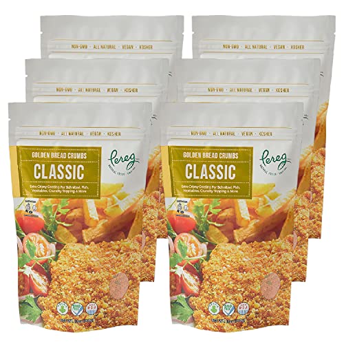 Pereg Bread Crumbs Classic (12 Oz x 6 Pack) - Crispy Breadcrumbs for Coating & Stuffing - Coat Burger, Schnitzel, Vegetables, Meatballs - Kosher Certified - Resealable Packaging