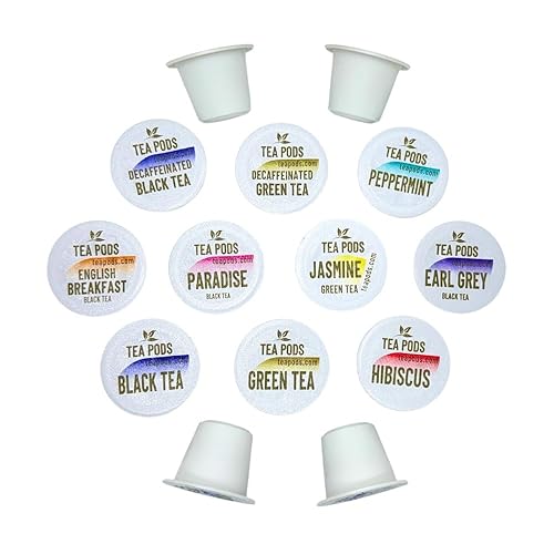 Variety pack tea pods compatible with Nespresso OriginalLine - 18 single-serve capsules hibiscus, english breakfast, peppermint, jasmine, paradise
