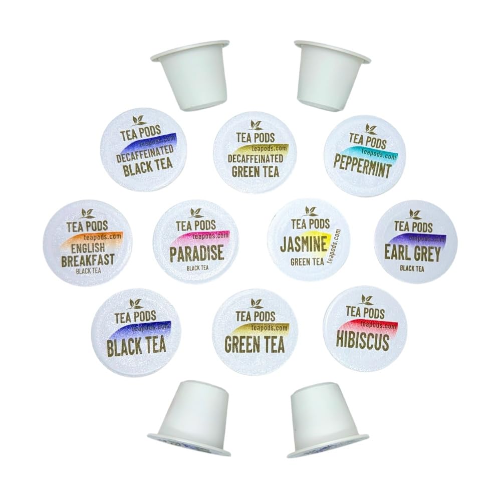 Variety pack tea pods compatible with Nespresso OriginalLine - 18 single-serve capsules hibiscus, english breakfast, peppermint, jasmine, paradise
