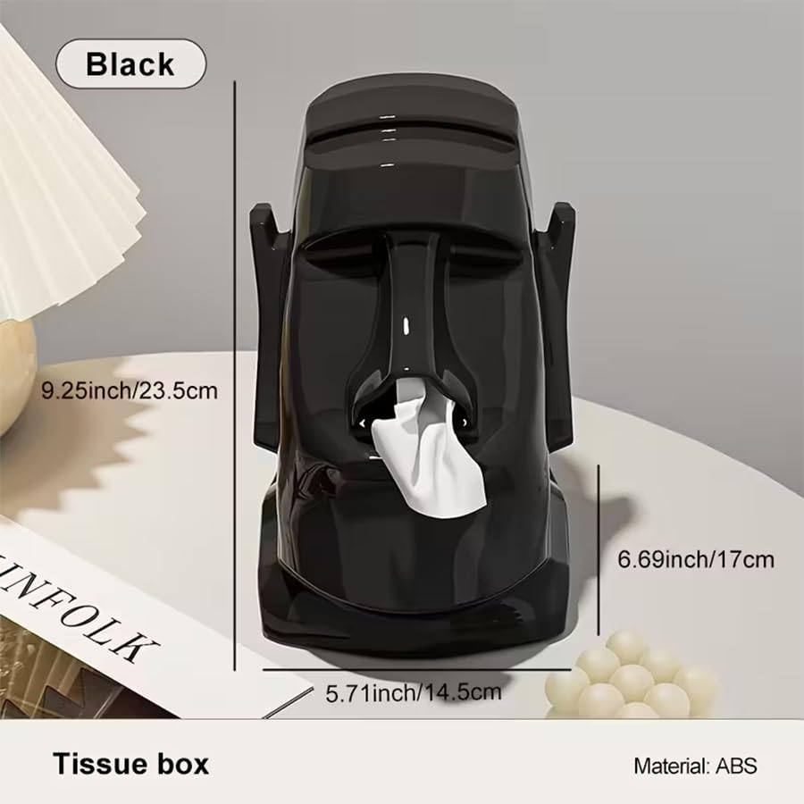 Creative Moai Tissue Box Holder with Headphone Holder, Suitable for Living Room, Bedroom and Other Desktop Storage Boxes, Green,Cream White, Black