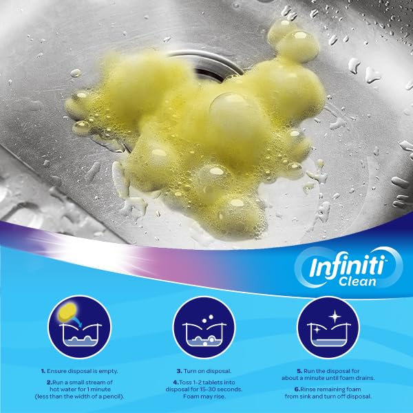 Infiniti Clean Garbage Disposal Cleaner and Deodorizer Tablets - 5 Pack Kitchen Sink Cleaner And Deodorizer, Septic Safe Foaming Cleaner, Lemon Scent