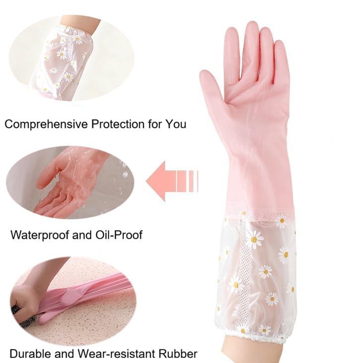 ITISMUNGO Dishwashing Cleaning Gloves Thick Waterproof Tear-Resistant Household Rubber Cleaning Gloves with Long Elastic Cuffs for Kitchen Laundry