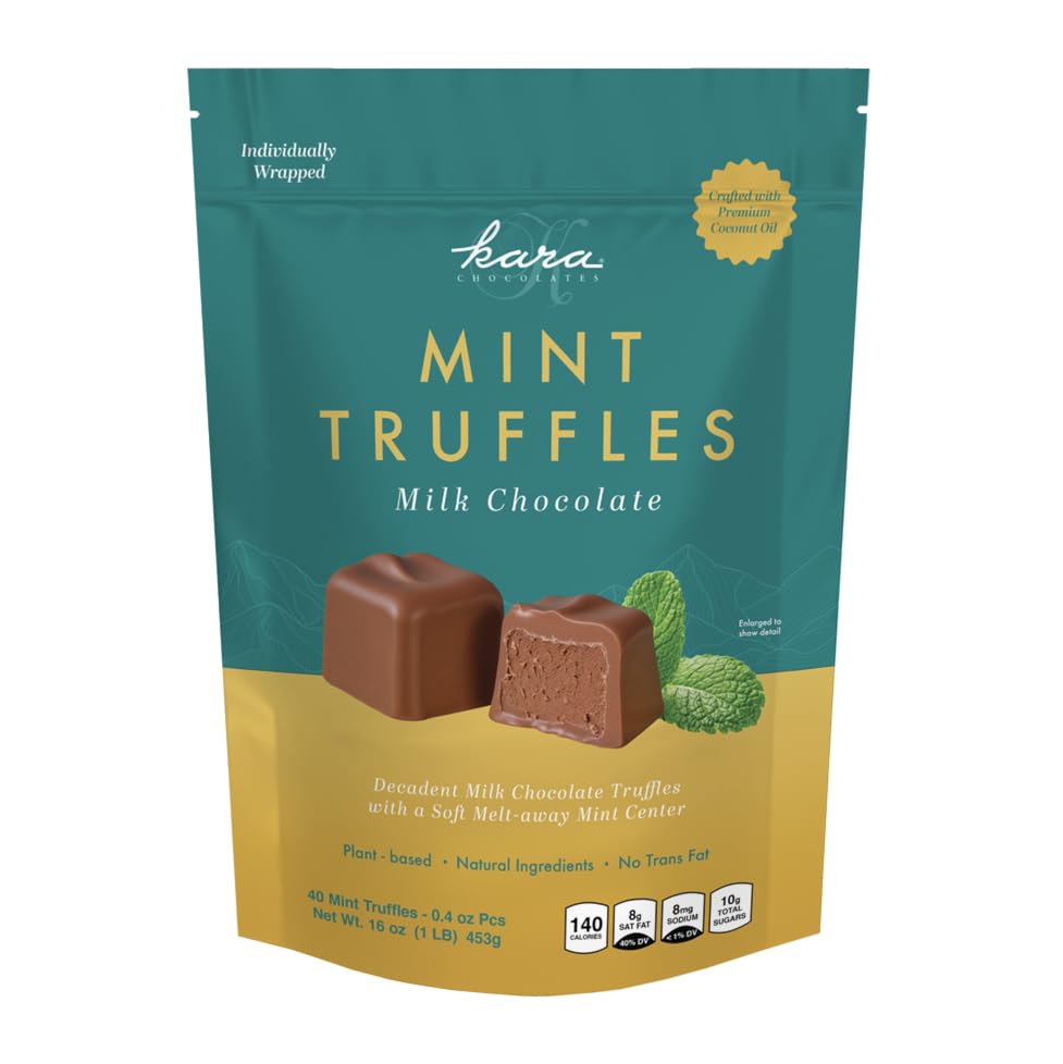 Kara Chocolates Mint Chocolate Truffles Individually Wrapped, Naturally Gluten Free, Gourmet Soft Creamy Truffles (1 lb Pouch (16oz - 1 Pk), Mint
