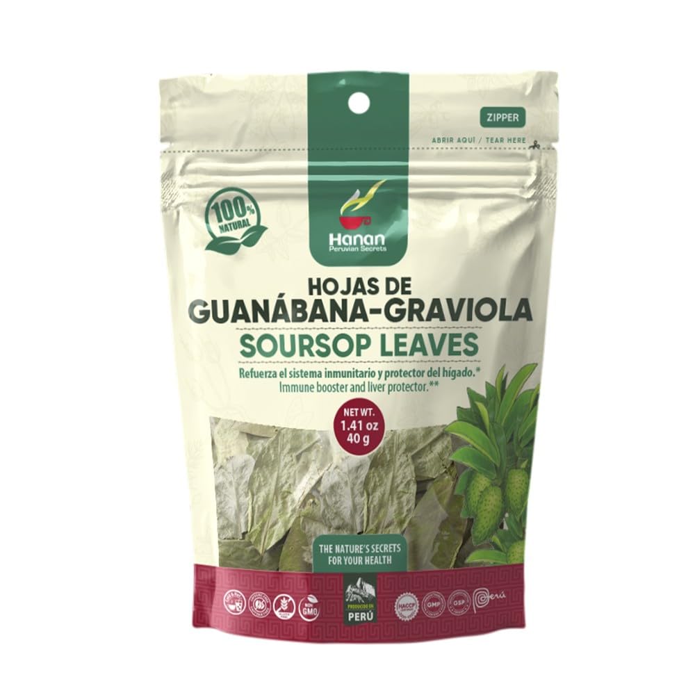 Hanan Peruvian Secrets Hojas De Guanabana-Graviola Herbal Tea | 100% Natural Soursop Leaves | 1.41oz / 40g | Naturally Aids in Supporting the Liver