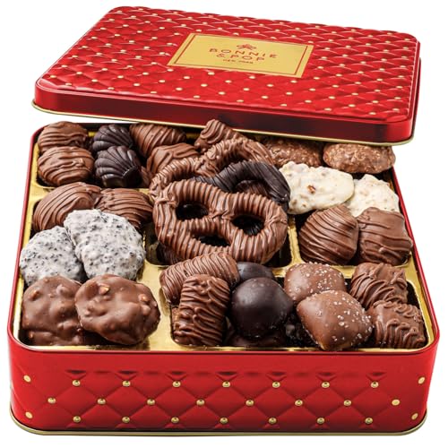 Mothers Day Chocolate Gift Basket - Gourmet Holiday Snack Gift Box Idea in Keepsake Tin - Mother, Mom, Women, Corporate, Food Set- Bonnie and Pop
