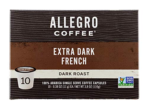 Allegro Coffee, Coffee French Roast Extra Dark Pods 10 Count, 3.8 Ounce