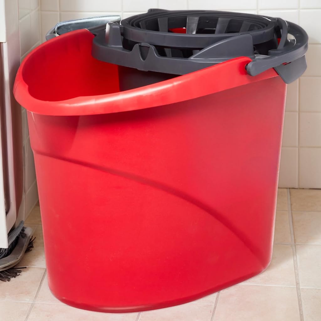 CNEIESD Quick Wring Hands-Free Mop Bucket - 2.5 Gallon with Built-in Wringer, Red