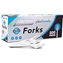 Plastimade White Plastic Forks, 500 Count - Extra Heavyweight Disposable Forks, BPA-Free Bulk Plastic Cutlery for Parties, Weddings, Catering