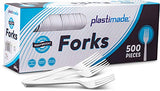 Plastimade White Plastic Forks, 500 Count - Extra Heavyweight Disposable Forks, BPA-Free Bulk Plastic Cutlery for Parties, Weddings, Catering