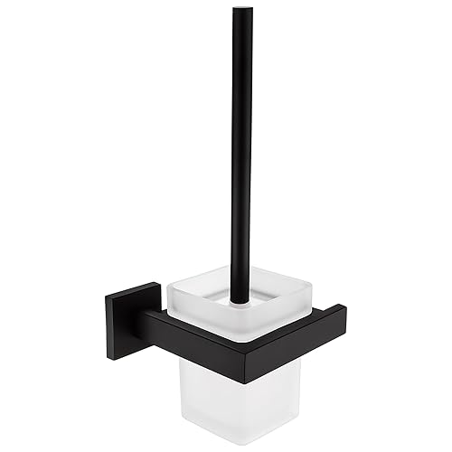 Brixline Upgraded Toilet Cleaner Bowl Brush and Holder Set Wall Mounted Modern Metal Glass Black Scrubber Scrub Brushes Wand Household Supplies