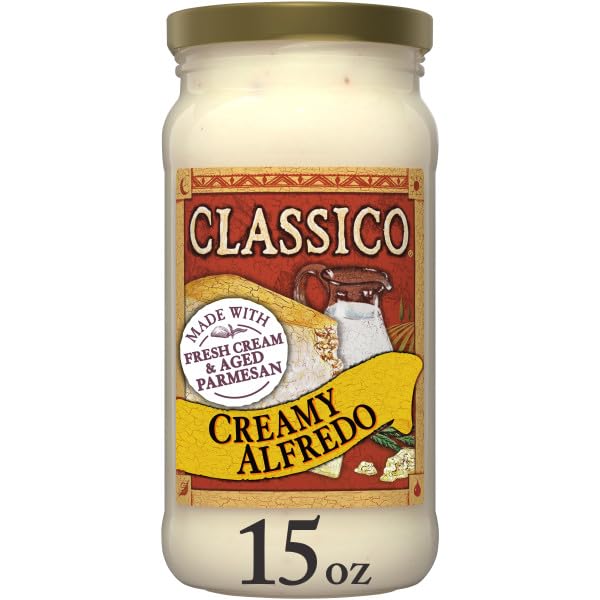 Classico Creamy Alfredo Pasta Sauce, Rich Parmesan White Sauce, Smooth Italian Pasta Sauce for Chicken & Shrimp Dishes, 15 oz (Pack of 4)