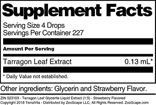Tarragon Leaf Glycerite Liquid Extract (1:5) - Strawberry Flavored (1 oz, ZIN: 523103)