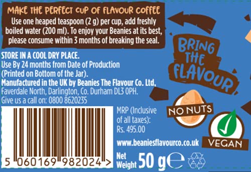 Beanies Flavour Instant Coffee -Nutty Hazelnut Instant Flavored Coffee, 50g Jar