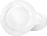 Lillian Tablesettings Premium Quality Heavyweight 10.25 inch Plastic Plates China Like, Wedding and Party Dinnerware Plastic Plates White Pearl - 30