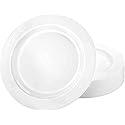 Lillian Tablesettings Premium Quality Heavyweight 10.25 inch Plastic Plates China Like, Wedding and Party Dinnerware Plastic Plates White Pearl - 30