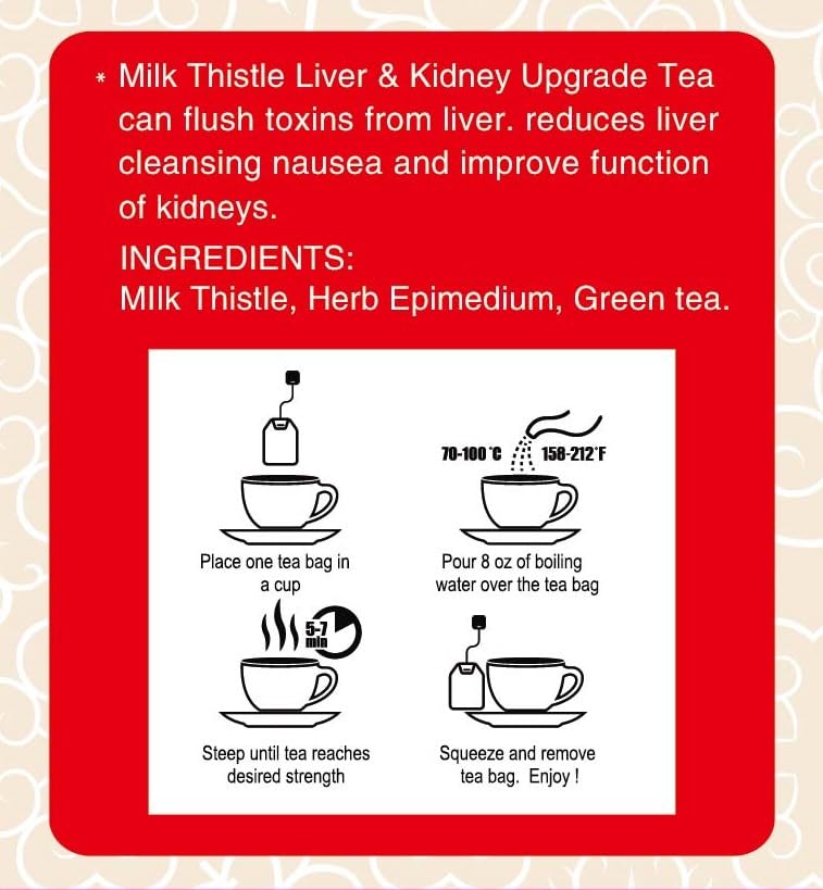 GT Milk Thistle Liver & Kidney Upgrade Tea, 1.13 Ounce Box (16 Tea Bags)