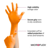 Ansell Microflex Blaze N48 7mil Disposable Nitrile Gloves w/Extended Cuff for Automotive, Oil, Mining - Small, Orange (Pack of 100)