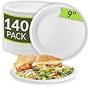 Reli. Compostable Paper Plates 9 Inch (140 Pack Bulk) White Disposable Plates 9" | Heavy Duty Paper, Eco-Friendly | Made of Sugarcane Fibers/Bagasse