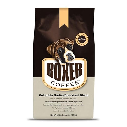 Boxer Coffee Light Roast Whole Bean - Colombian Nariño Breakfast Blend 2.5 LB Bag - Third Wave Specialty Grade, Gourmet Artisan Coffee