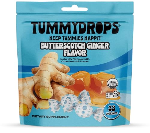 Tummydrops USDA Organic Butterscotch Ginger Flavor, Gluten Free & Vegan, 33 Organic Ginger Lozenges