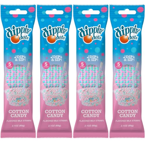 Dippin’ Dots Magically Flavored Milk Straws - Cotton Candy, 4-Pack Bundle (20 Count) Milk Flavoring Straws for Kids, Drinks & Cereal | Sweet Party
