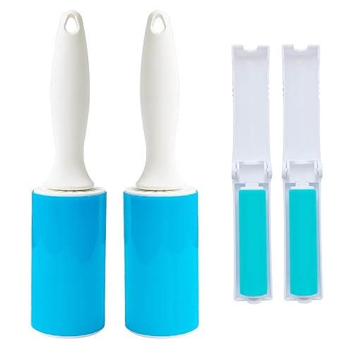 Washable Sticky Gel Lint Roller 4 Pack, Reusable Lint Roller for Pet Hair, Remover Cleaner for Clothes, Carseats, Travel, Sofa, 2 Large with Dust
