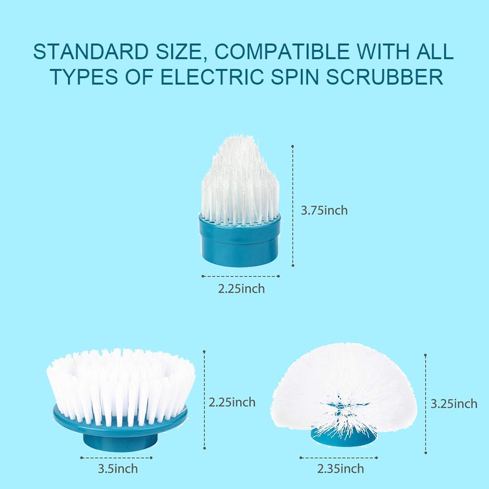 Replacement Brush Heads for Hurricane Spin Scrubber with Multi-Function Set of 3?Flat,Dome,Corner? and Adapter for Bathroom, Floor, Wall and Kitchen