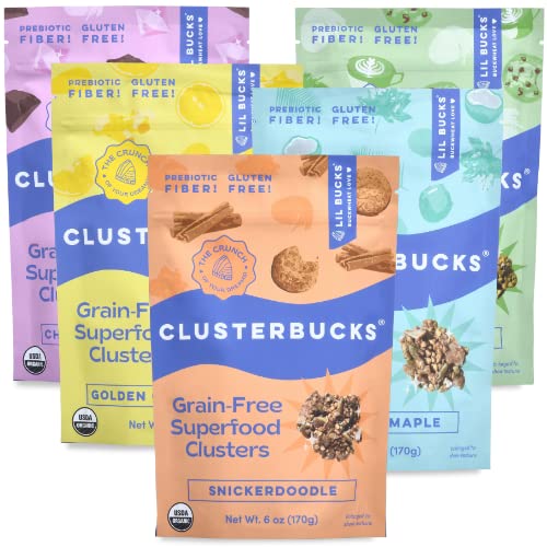 Clusterbucks Grain-Free Superfood Clusters made with Sprouted Buckwheat and Adaptogens, Gluten Free Snack (Variety, 5 Pack)