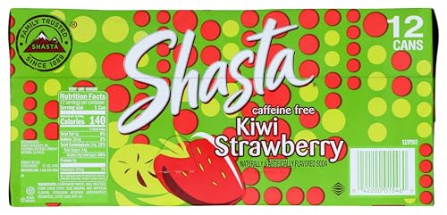 Shasta Kiwi Strawberry | Sweet Strawberry Meets Tart Kiwi | Caffeine-Free Soft Drink | 12-Pack of 12oz Cans | Fruity, Tropical, and Bursting