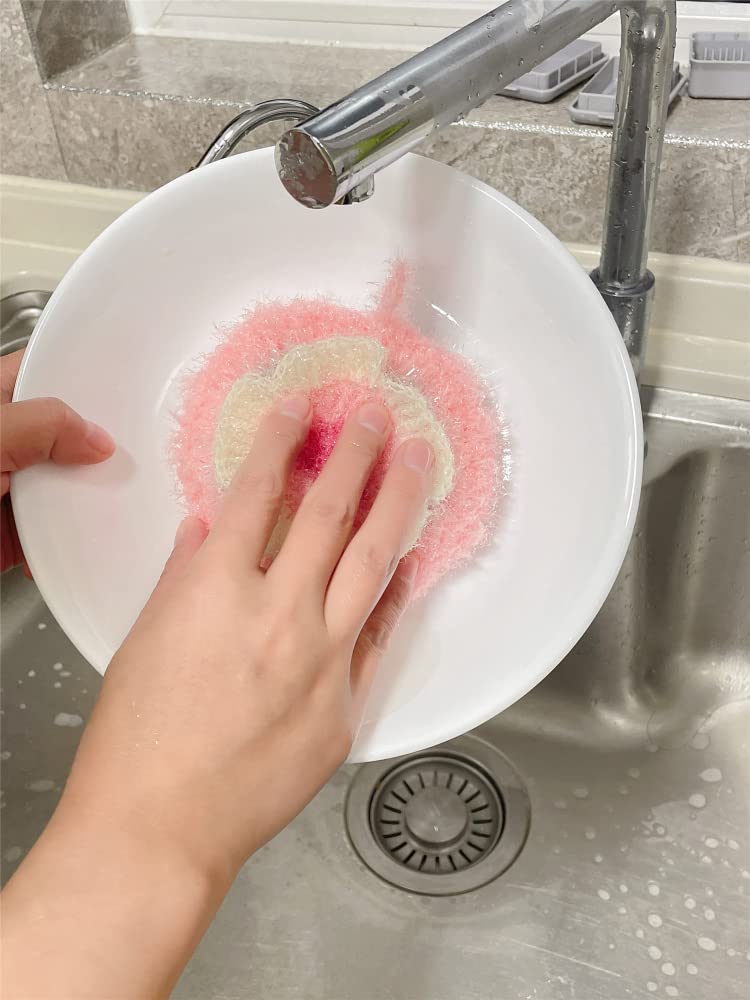 Cherry Blossom Shaped Acrylic Dish Scrubber, Flower Shaped Hand Crochet Non-Scratch Dish Sponge, Pink Flower Shaped Kitchen Sponge Washing Dishes