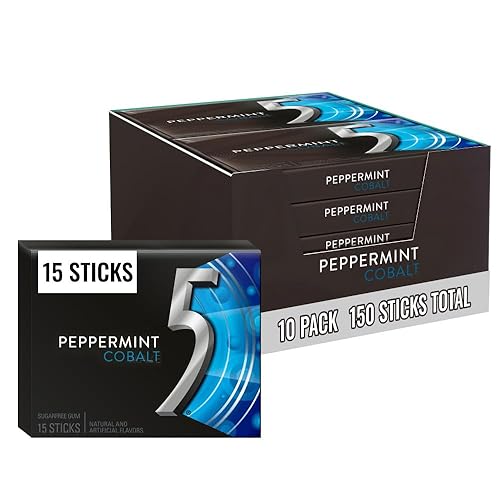 5 GUM Peppermint Cobalt Sugar Free Chewing Gum Refreshing Cooling Minty Flavor Five Gum, 15 Stick Pack (10 Pack)