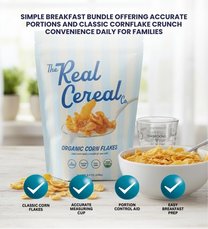 Real Cereal Corn Flakes Cereal (8.4 OZ) Bundle with Shot Glass for Breakfast Portioning and Organized Kitchen Use - Gift Set (2 Items)