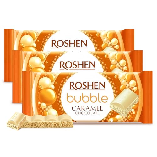 Roshen Aerated Bubble Chocolate Bar, White Chocolate with Rich Caramel Taste, 2.82 oz (Pack of 3) Light, Fluffy, Melt-in-Your-Mouth Experience, Kosher