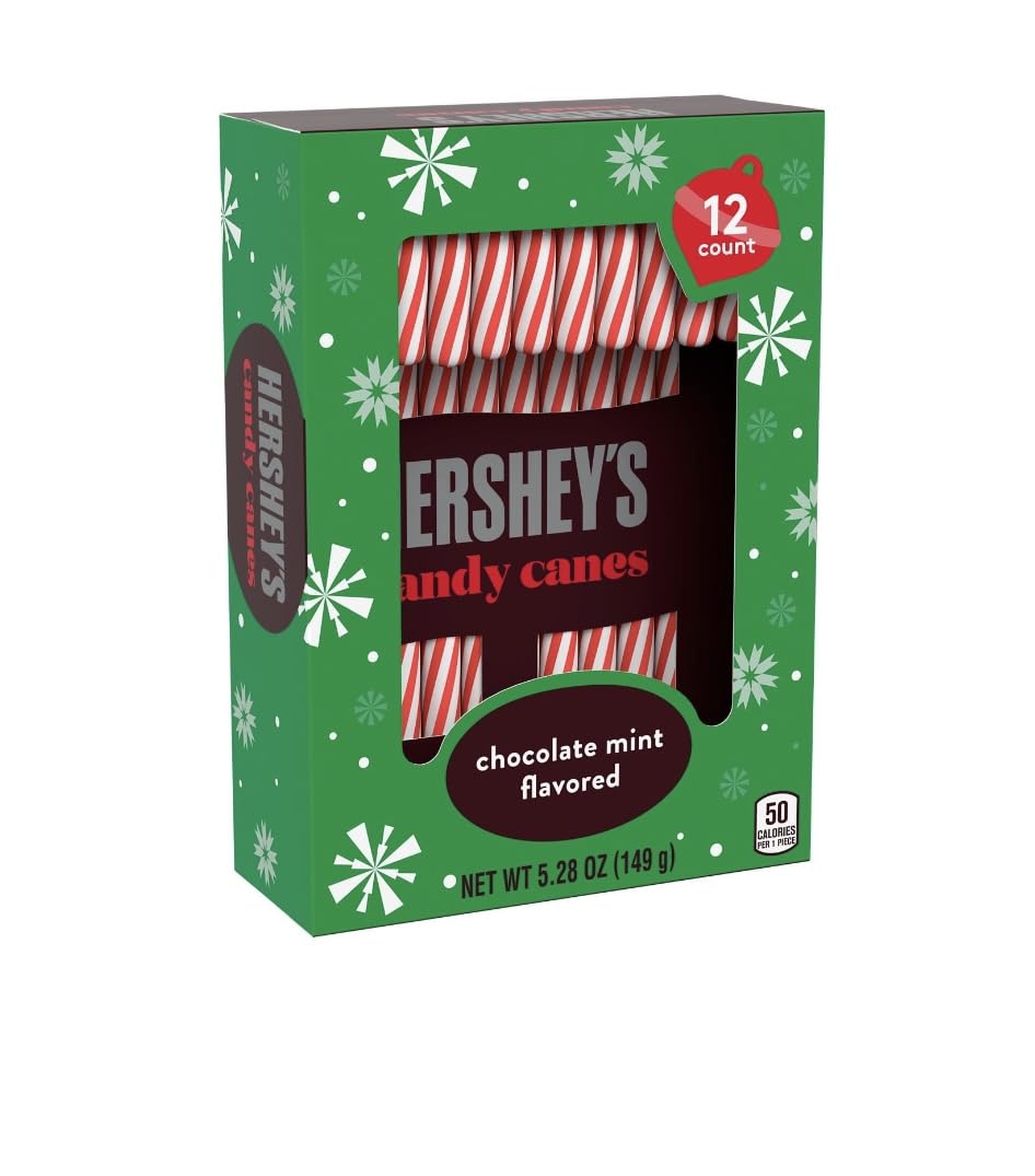 HERSHEY'S Chocolate Mint Flavored Candy Canes, 0.44 oz, 12 count box