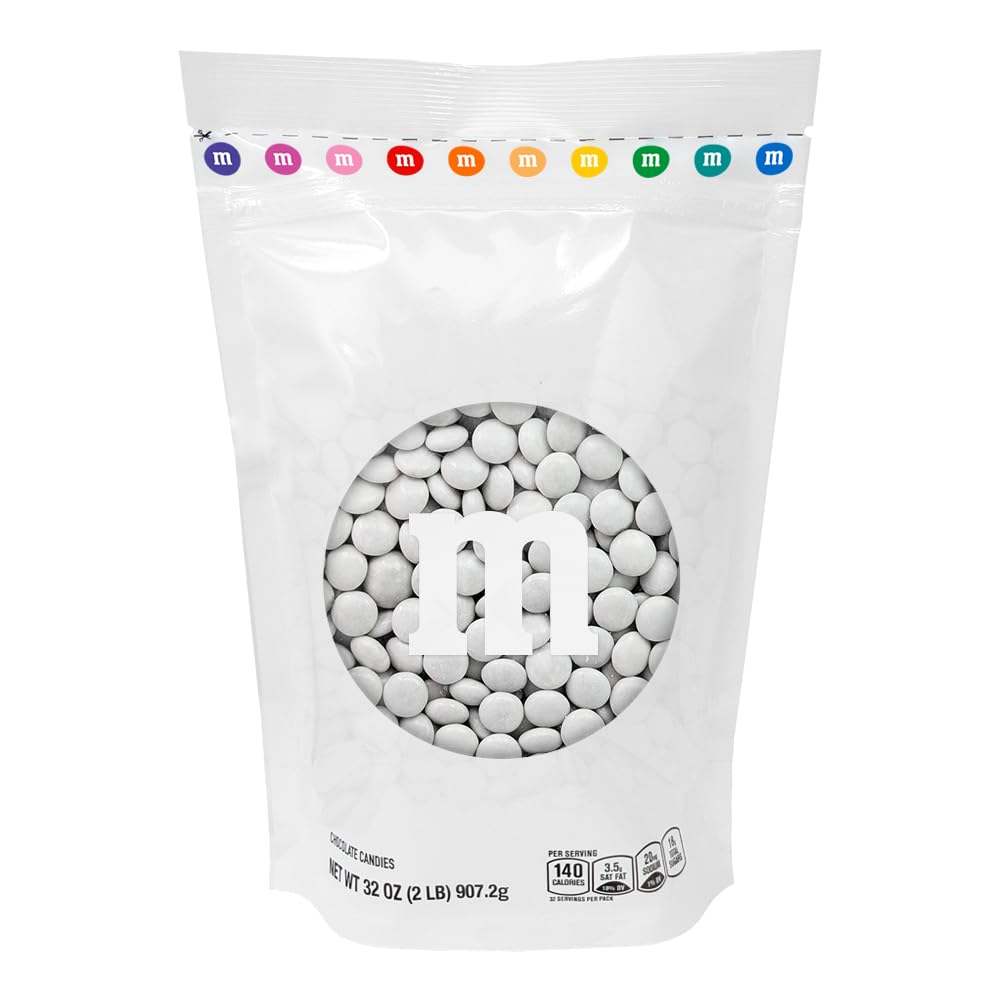 M&M’S WORLD White Milk Chocolate Candy, 2lbs Resealable Pack for Candy Bars, Wedding Receptions, Graduations, Birthday Parties, Easter, Dessert Tables