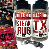 Killer Hogs Steak Rub & TX Texas Brisket Rub Premium BBQ Barbecue & Seasoning 4 pk Variety Choice Bundle (44 oz) + BBQ Guide & Keychain Bottle Opener